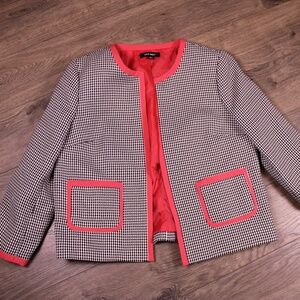 0412 Nine West Women’s Houndstooth Blazer with Red Trim – Size 12